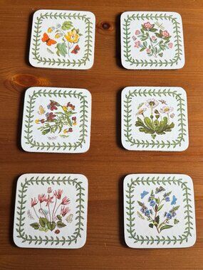 Vintage Portmeirion Botanic Garden Square Coasters Set of 6 with Box - Cork Base